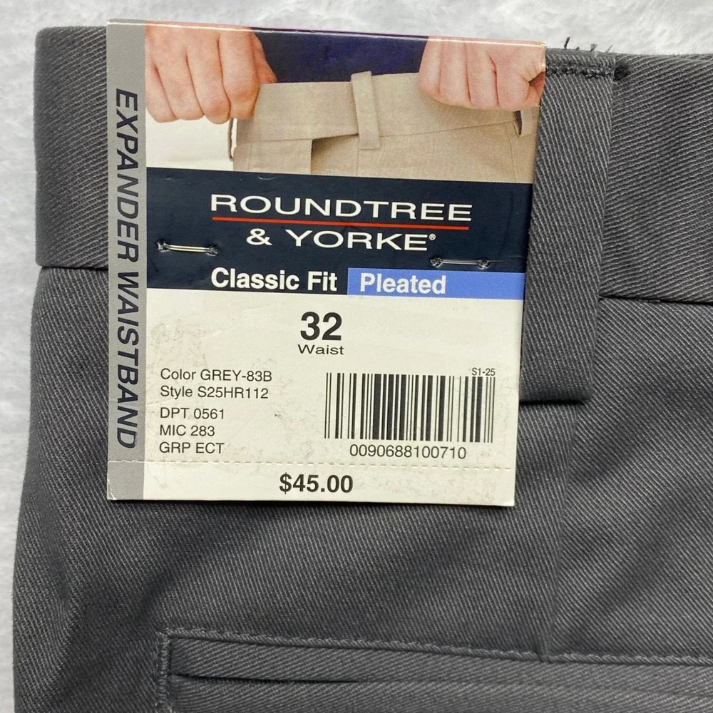 Roundtree & Yorke Mens  Cotton Pleated Shorts Expander Waistband 32 x 10‎ NWT